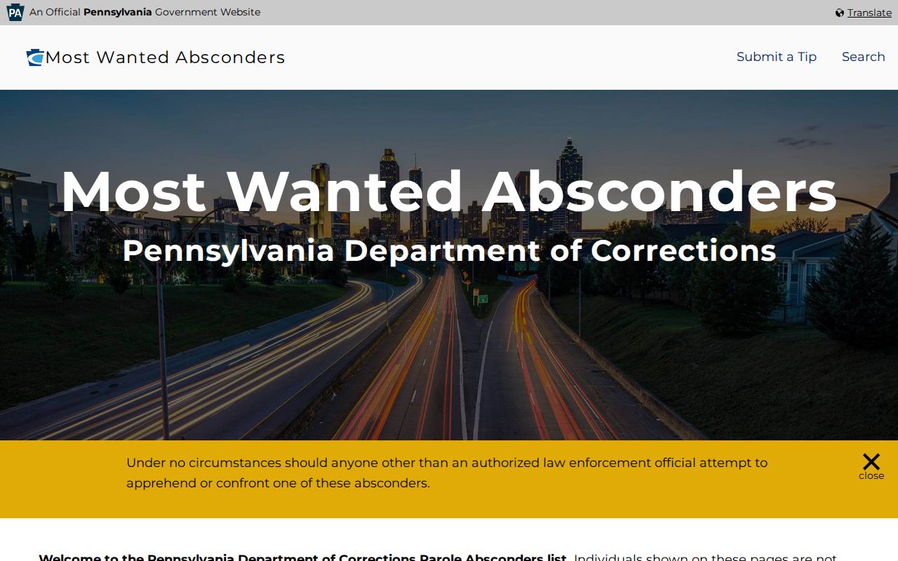 Pennsylvania absconder search for Lebanon County state parole records