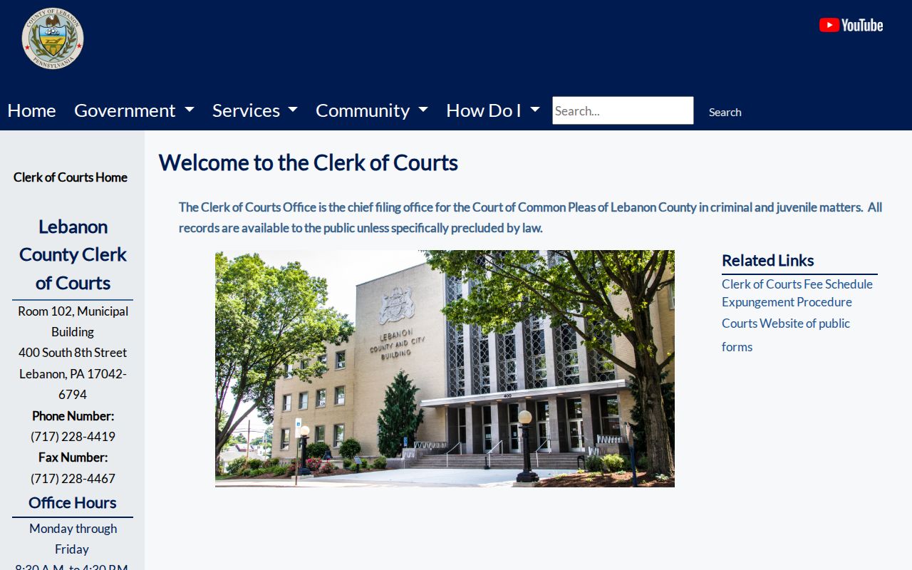 Lebanon County release court record office